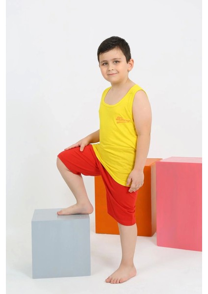Moda Erkek Çocuk Sıfır Kol Şortlu Sarı Penye Pijama Takımı fiyatları