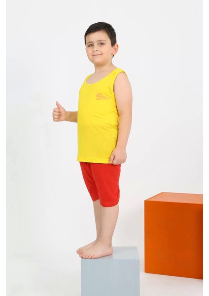 Moda Erkek Çocuk Sıfır Kol Şortlu Sarı Penye Pijama Takımı modelleri