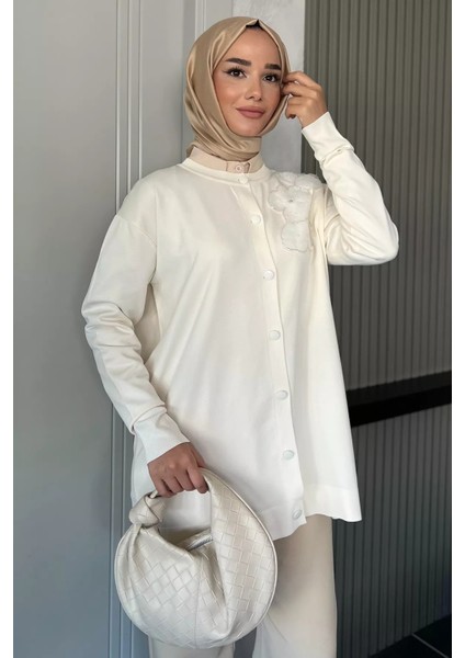 Çiçek Figürlü Ön Düğmeli Tesettür Triko Hırka (S-M-L-Xl Beden Uyumludur.) P-00018076