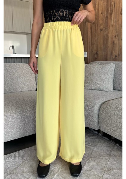 Kadın Bol Paça Bel Lastikli Kumaş Pantolon P-00018018