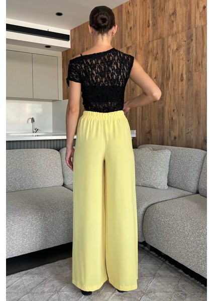 Kadın Bol Paça Bel Lastikli Kumaş Pantolon P-00018018 modelleri
