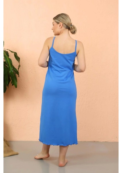 Moda Kadın Ip Askılı Yırtmaçlı Uzun Mavi Gecelik fırsatları