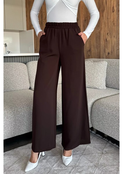 Kadın Bol Paça Bel Lastikli Kumaş Pantolon P-00018018