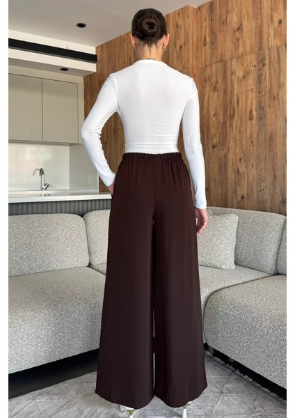 Kadın Bol Paça Bel Lastikli Kumaş Pantolon P-00018018 modelleri