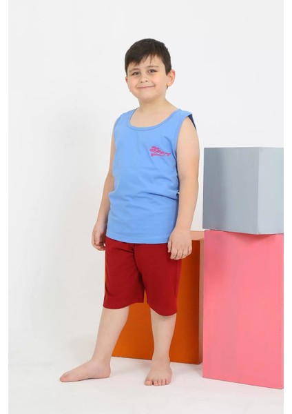 Moda Erkek Çocuk Sıfır Kol Şortlu Mavi Penye Pijama Takımı fiyatları