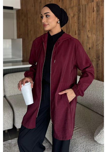 Kapüşonlu Fermuarlı Mevsimlik Tesettür Kap P-00017975