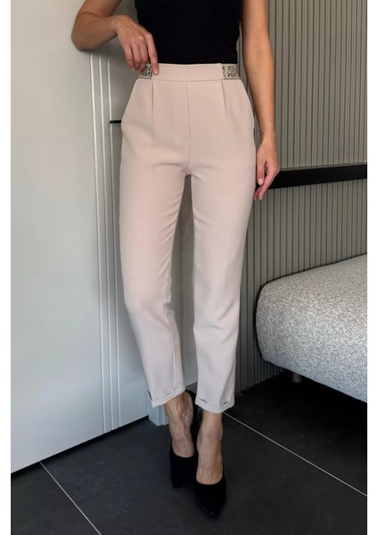 Bel Lastikli Yazı Detaylı Slim Fit Kumaş Pantolon P-00018014 fiyatları