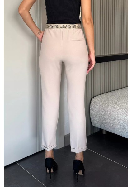 Bel Lastikli Yazı Detaylı Slim Fit Kumaş Pantolon P-00018014 modelleri