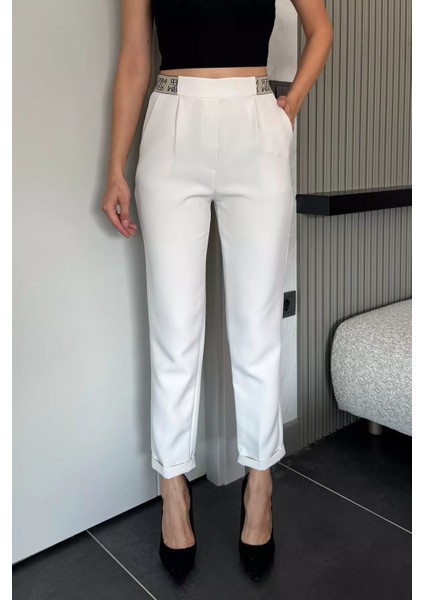 Bel Lastikli Yazı Detaylı Slim Fit Kumaş Pantolon P-00018014