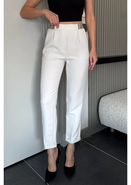 Bel Lastikli Yazı Detaylı Slim Fit Kumaş Pantolon P-00018014 fiyatları