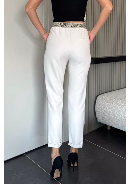 Bel Lastikli Yazı Detaylı Slim Fit Kumaş Pantolon P-00018014 modelleri