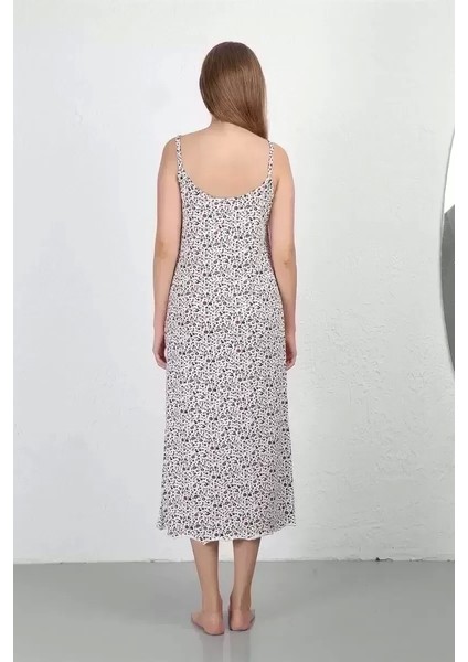 Moda Ip Askılı Uzun Yırtmaçlı Penye Gecelik Beyaz