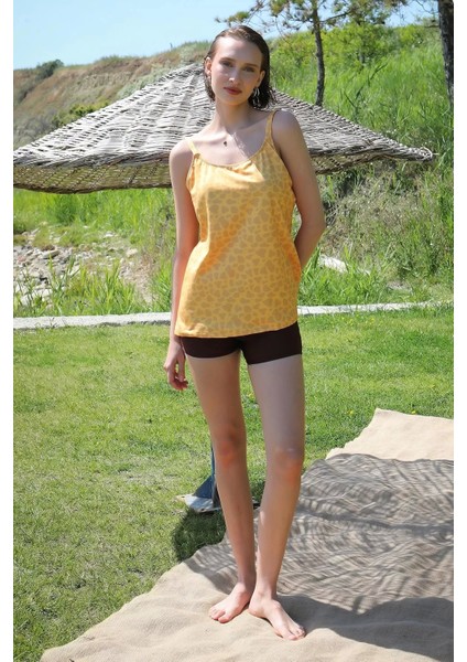 Moda Kadın Şortlu Tankini Elbise Mayo Sarı indirimleri