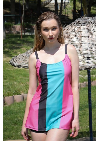 Moda Kadın Şortlu Tankini Elbise Mayo Pembe indirimleri