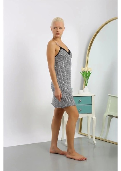 Moda Kadın Penye Desenli Ip Askılı Gecelik modelleri