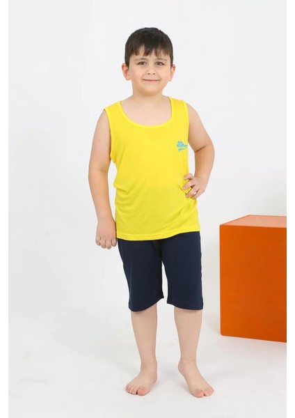 Moda Erkek Çocuk Sıfır Kol Şortlu Sarı Penye Pijama Takımı