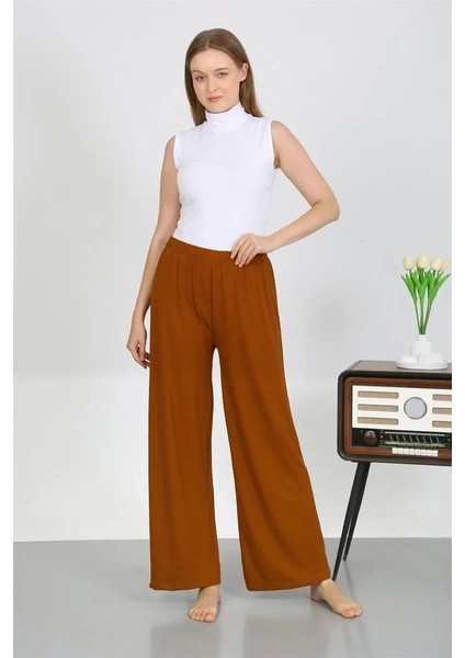 Moda Kadın Bürümcük Kumaş Hafif-Esnek Pantolon 210074 Kahve