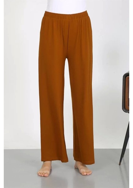 Moda Kadın Bürümcük Kumaş Hafif-Esnek Pantolon 210074 Kahve