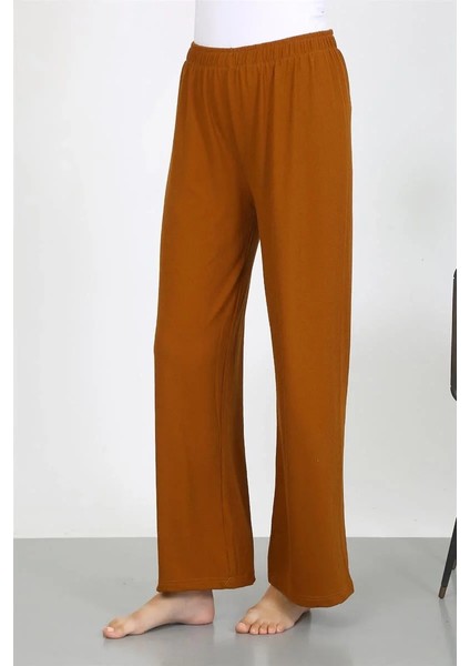 Moda Kadın Bürümcük Kumaş Hafif-Esnek Pantolon 210074 Kahve