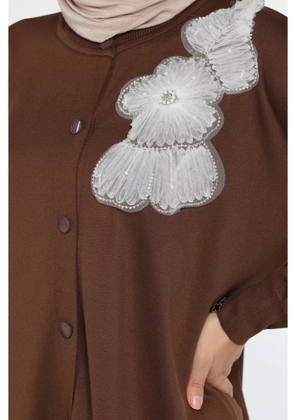 Çiçek Figürlü Ön Düğmeli Tesettür Triko Hırka (S-M-L-Xl Beden Uyumludur.) P-00018076 fırsatları