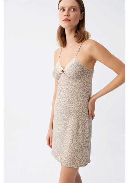 Moda Kadın Penye Vizon Leopar Desenli Ip Askılı Gecelik fiyatları