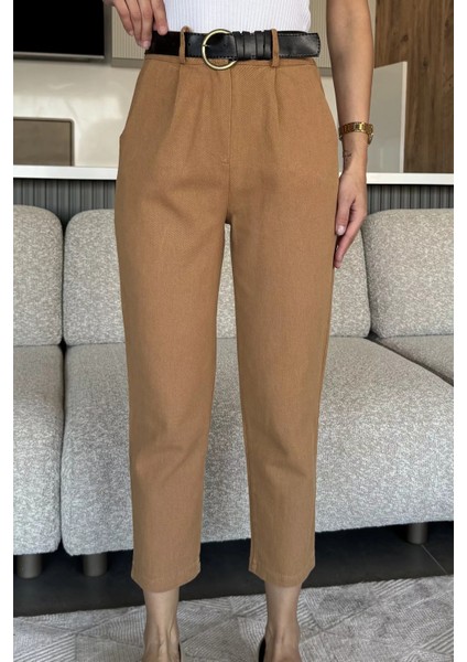 Kadın Kemer Aksesuarlı Yüksek Bel Gabardin Pantolon P-00018027