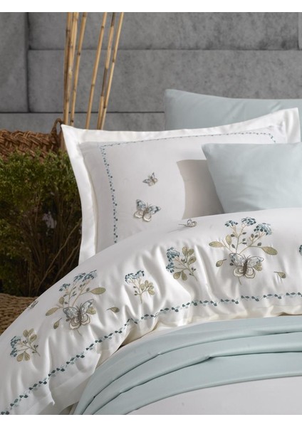 Artiva Nakışlı %100 Pamuk Saten Çift Kişilik Nevresim Takımı Ekru