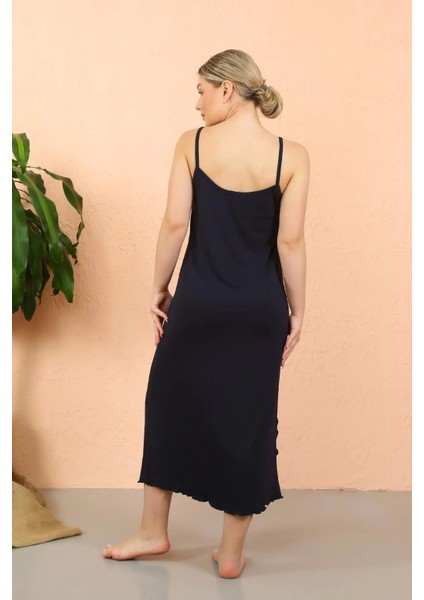 Moda Kadın Ip Askılı Yırtmaçlı Uzun Lacivert Gecelik fırsatları
