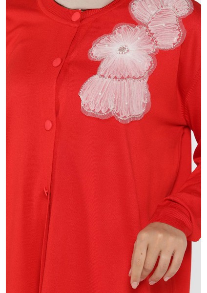 Çiçek Figürlü Ön Düğmeli Tesettür Triko Hırka (S-M-L-Xl Beden Uyumludur.) P-00018076 fırsatları