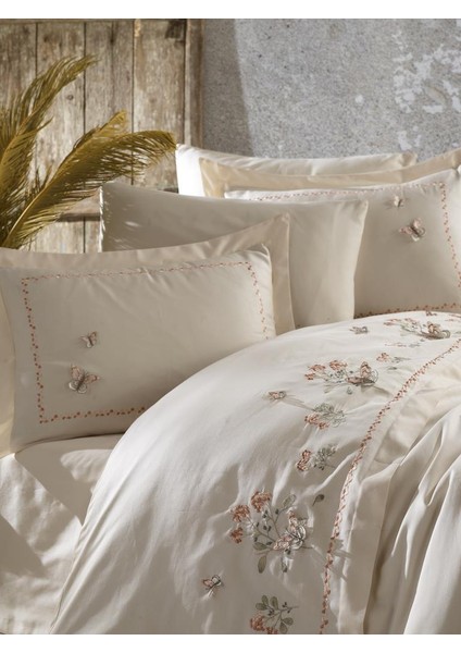 Artiva Nakışlı %100 Pamuk Saten Çift Kişilik Nevresim Takımı Şampanya