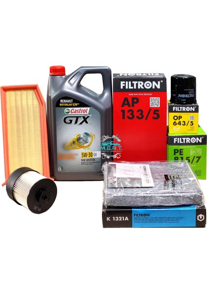Lodgy 1.5 Dci Filtre Bakım Seti + Castrol 5W30