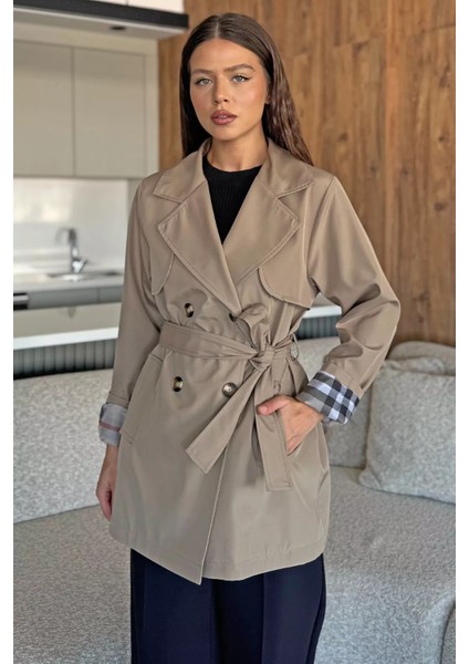 Kadın Ön Düğmeli Bel Kuşaklı Trençkot P-00018017 fiyatları