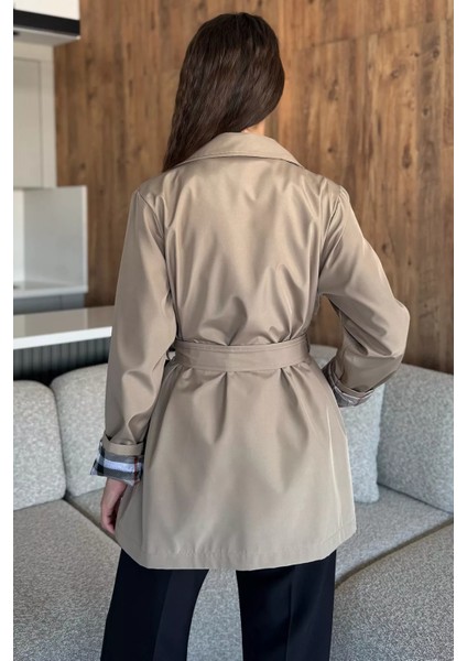 Kadın Ön Düğmeli Bel Kuşaklı Trençkot P-00018017 fırsatları