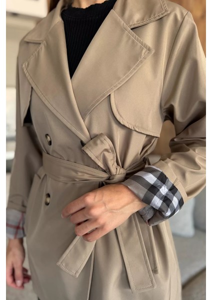 Kadın Ön Düğmeli Bel Kuşaklı Trençkot P-00018017 indirimleri