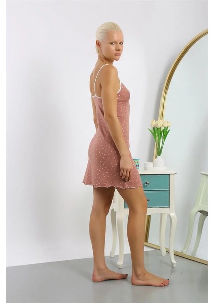 Moda Kadın Penye Puantiye Desenli Ip Askılı Gecelik modelleri