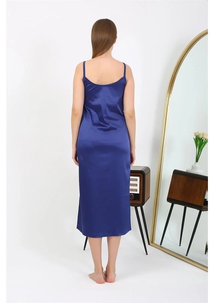 Moda Yırtmaçlı Uzun Saten Gecelik Lacivert fırsatları