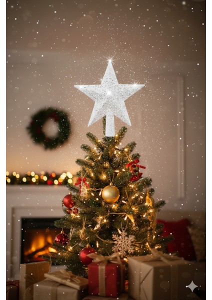 Yılbaşı Çam Ağacı Tepeliği Büyük Boy Yeni Yıl Christmas Simli Beyaz Yıldız Tepelik 1 Adet fiyatları