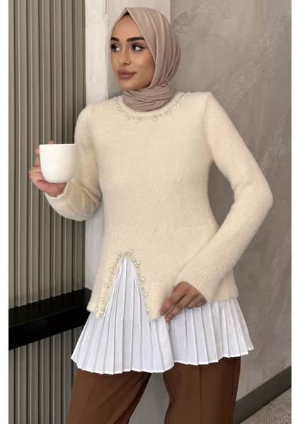 Inci ve Taş Işlemeli Garnili Yumoş Tesettür Triko Kazak (S-M-L Beden Uyumludur.) P-00018071