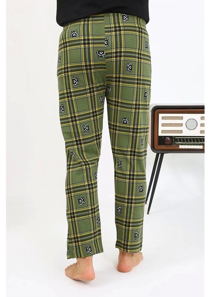 Moda Erkek Ekoseli Desen Penye Tek Alt Pijama Haki