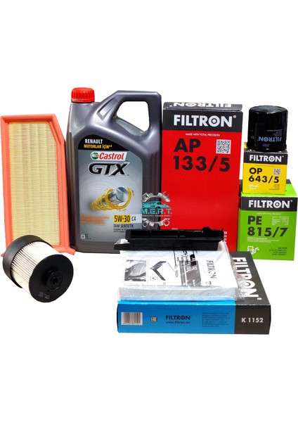 Duster 1.5 Dci Filtre Bakım Seti + Castrol 5W30