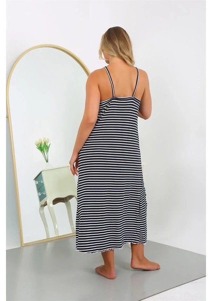 Moda Kadın Büyük Beden Ip Askılı Pamuklu Uzun Gecelik