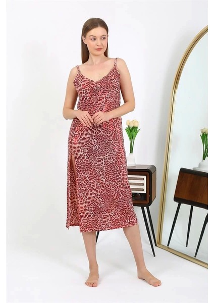 Moda Kadın Ip Askılı Uzun Parlak Micro Elbise Gecelik Kırmızı