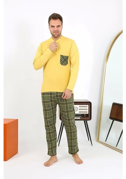 Moda Erkek Uzun Kol Penye Sarı Pijama Takımı