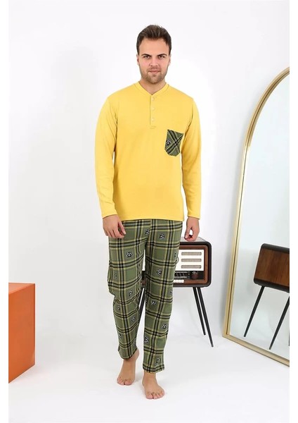 Moda Erkek Uzun Kol Penye Sarı Pijama Takımı modelleri