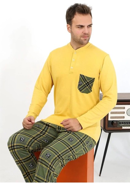 Moda Erkek Uzun Kol Penye Sarı Pijama Takımı