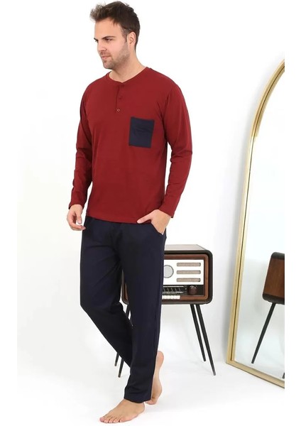 Moda Erkek Uzun Kol Penye Bordo Pijama Takımı fırsatları