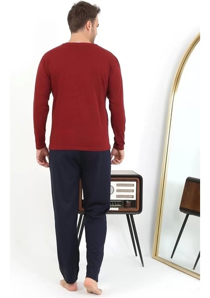 Moda Erkek Uzun Kol Penye Bordo Pijama Takımı