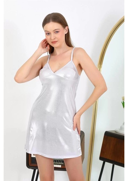 Moda Ip Askılı Micro Kumaş Kısa Parlak Gecelik Ev Giyim Gri modelleri