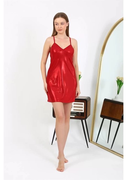 Moda Ip Askılı Micro Kumaş Kısa Parlak Gecelik Ev Giyim Kırmızı fiyatları