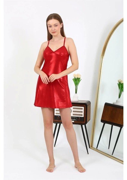 Moda Ip Askılı Micro Kumaş Kısa Parlak Gecelik Ev Giyim Kırmızı fırsatları